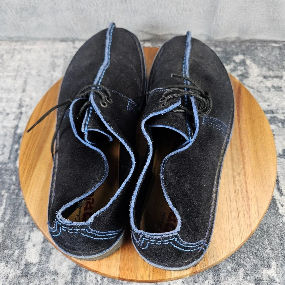Clarks Desert Trek Boots Mens 12 Black Blue Leather Split Toe Crepe Chukka